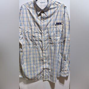 Columbia Blue and Tan Casual Button Down Shirt